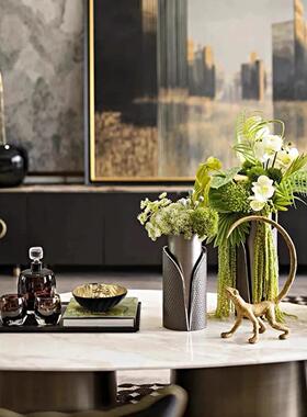 轻奢现代样板间客厅茶几桌面软装彷真花艺组合装饰摆饰展厅摆台