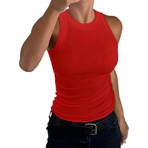 Plus Size Solid Ribbed Round Neck Tank Top Casual Style
