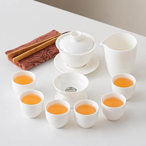 高档025新款用德化羊脂白瓷功玉夫茶具套组家泡茶专用陶瓷盖碗喝