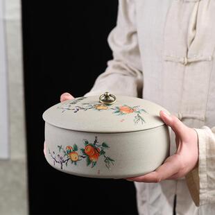 普洱茶收纳盒陶罐瓷茶叶罐容密封粗陶茶盒三茶饼10044存大量储茶