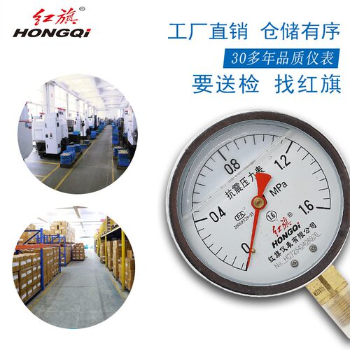 红旗牌仪表YTN-100/YN-100耐震压力表充油压力表真空 抗震压力表