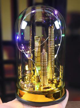 亮灯款东方明珠塔模型摆件上海旅游纪念金茂大厦环球中心建筑摆件