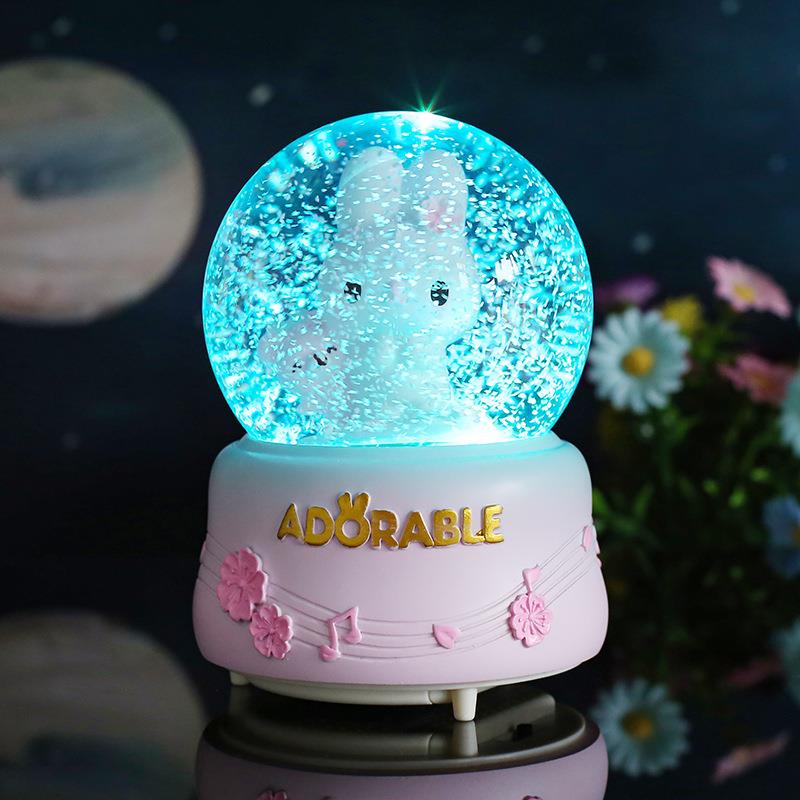 可发光水晶球音乐盒少女心摆件兔子八音盒可爱女生送闺蜜生日礼物