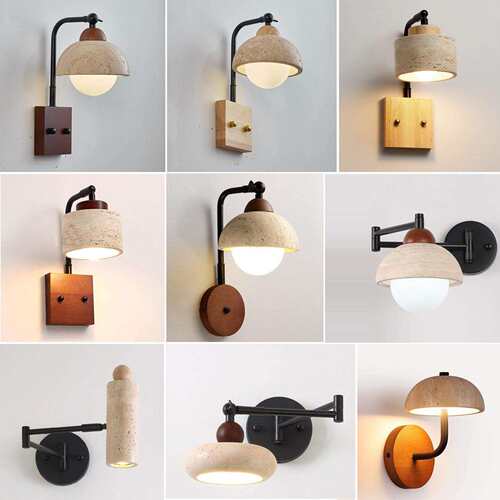 侘寂风卧室床头黄洞石壁灯奶油客厅壁灯设计师高级感民宿石头壁灯