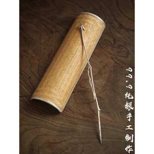 竹编茶荷竹节茶针 玩物集银茶拨竹型银茶则 茶扒茶通茶锥