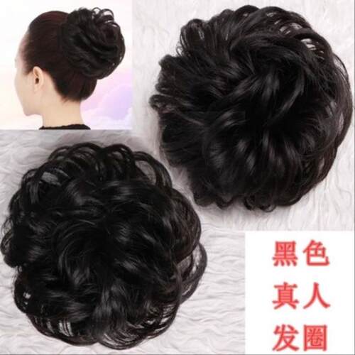 高档全女真发半丸子头假头饰盘发器发头花苞蓬松卷发圈发髻假发发