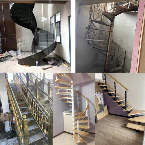 旋转楼梯家用阁楼直梁室内钢木结构loft钢架整体弧形钢板室外定制