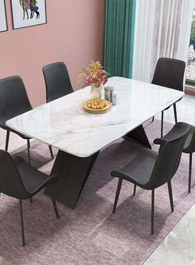 餐客厅家用四六人位大理石餐桌铁艺放吃餐桌椅组合XJY16578白色创