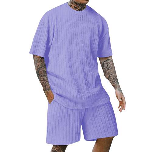Solid Textured Round Neck Tee & Drawstring Waist Shorts