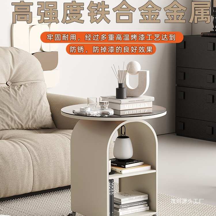 可移动带轮客厅沙发边几玻璃小茶几网红简易小圆桌小户型创意边桌