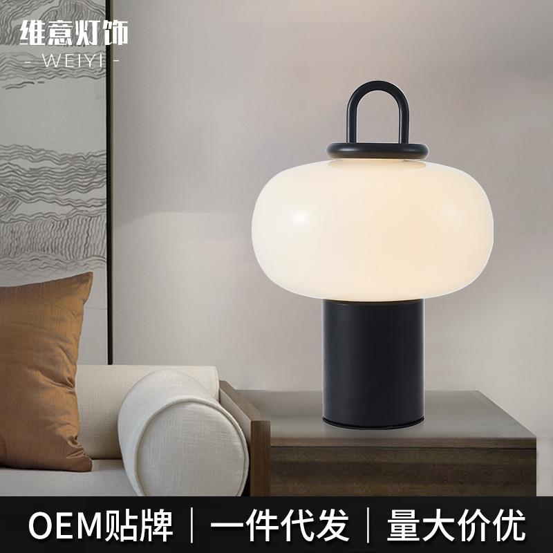 圆形北欧简约后现代灯笼台灯卧室床头灯高级感客厅装饰玻璃台灯