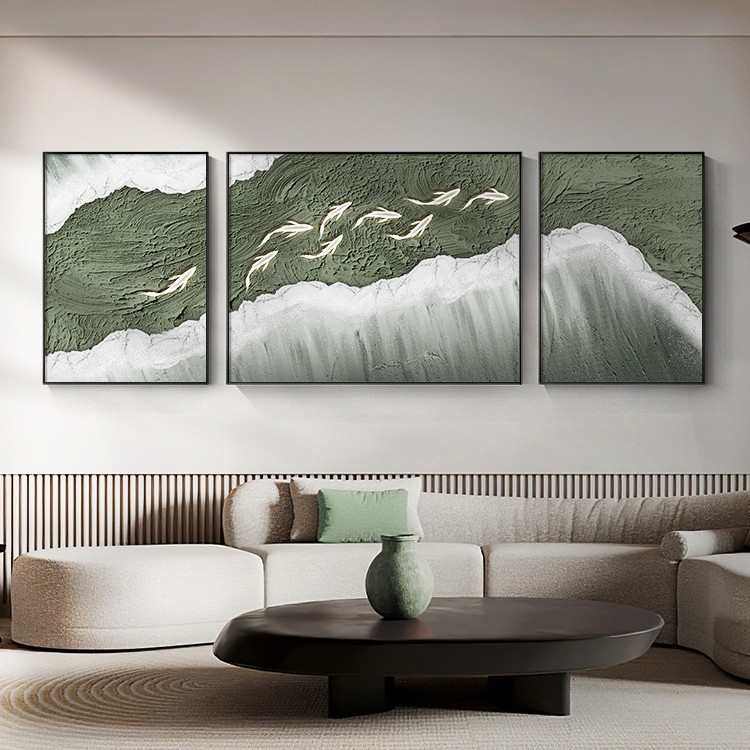 现代轻奢九鱼图客厅装饰画抽象寓意好沙发背景墙挂画侘寂风肌理画,家居饰品,现代装饰画,淘宝优惠券,粉丝福利购,淘宝优惠卷