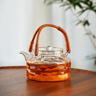 家用日式 玻璃煮茶壶2025新款 藤编提梁壶纯手工耐高温水壶泡茶器