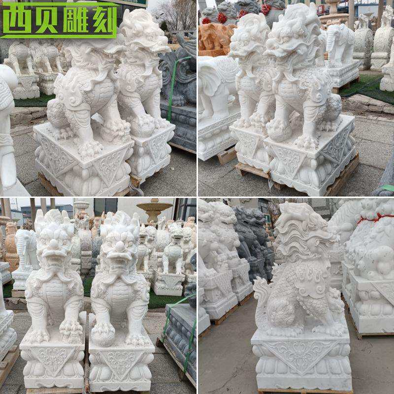 大理石汉白玉青石麒麟石雕麒麟摆件门口摆件户外石麒麟一对门口