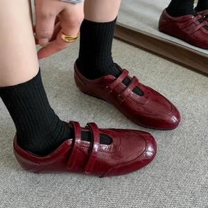 浪漫艺术生！ins韩版真皮休闲德训鞋女圆头魔术贴内增高平底单鞋