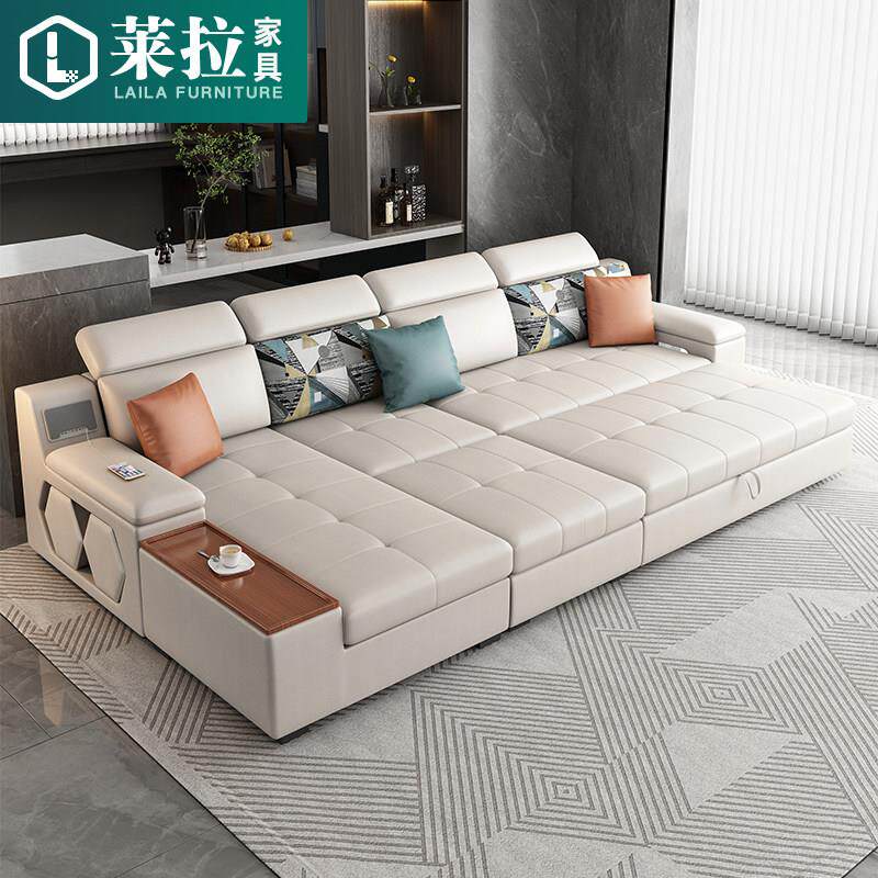 现代简约科技布沙发床可折叠两用多功能客厅贵妃带储物收纳直排