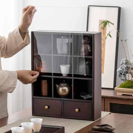 新中式茶具收纳盒多宝阁家用办公室桌面竹制小型博古架展示置物架