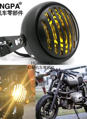 CG125机车覆古改装大灯通用GN125机车大灯总成金属前照灯配件