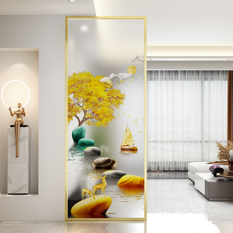 现代简约艺术玻璃屏风铁艺不锈钢隔断墙客厅入户玄关遮挡装饰家用