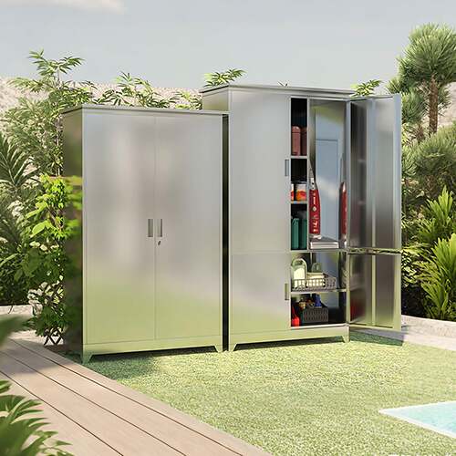 室外304不锈钢储物柜平顶防雨防冻阳台收纳柜庭院置物工具柜定制