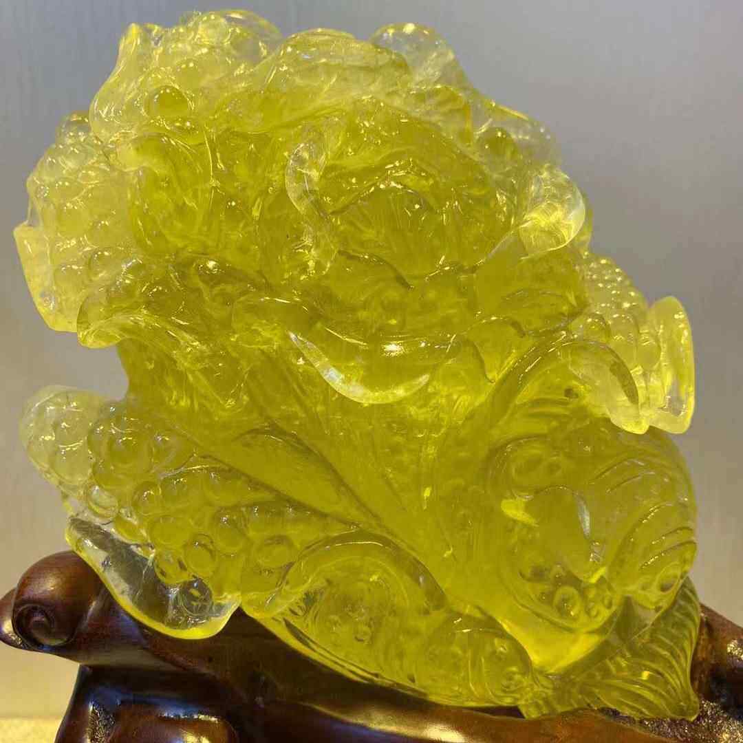 天白然巴裸JNQ西黄水黄晶石精雕菜百财水晶原石摆件