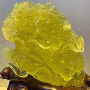 天白然巴裸JNQ西黄水黄晶石精雕菜百财水晶原石摆件