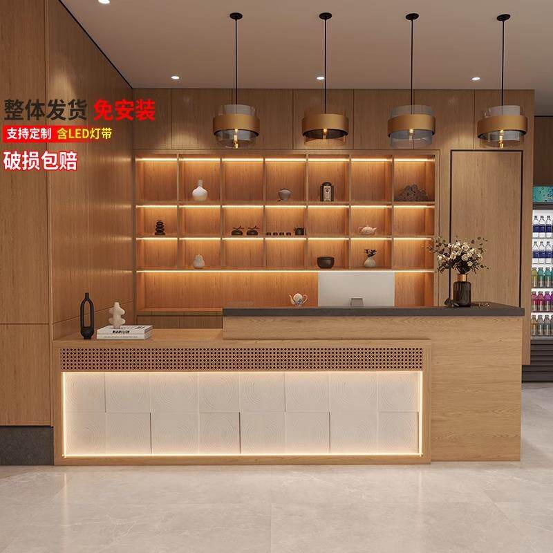 原木风民宿酒店宾馆前台餐饮饭店火锅店收银台足浴养生采耳吧台桌