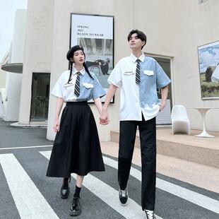 夏季初中生合唱演出服小学生高中生学院风毕业班服JK拼接衬衫套装