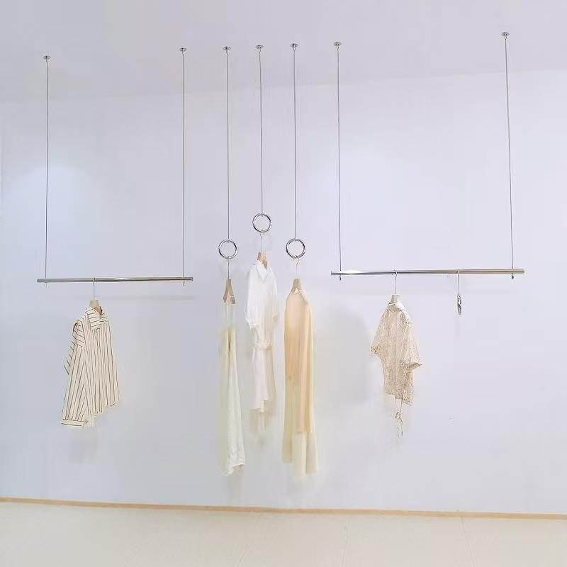 服装店展示架吊顶架悬挂女装店衣架钢丝绳吊杆橱窗装饰不锈钢吊架