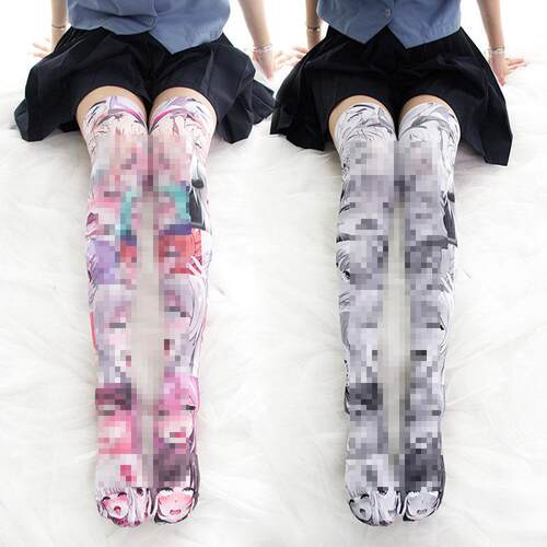 Velvet high-heeled thigh high socks with a knee high