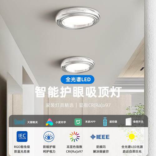 护眼L吸E灯D全光谱顶语智控简约圆形过道书房824卧室音儿童学习灯