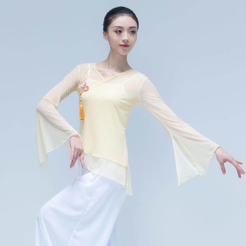 正品韵古典舞身纱衣现代舞蹈练功服宽松长女上衣民舞族台网纱演袖