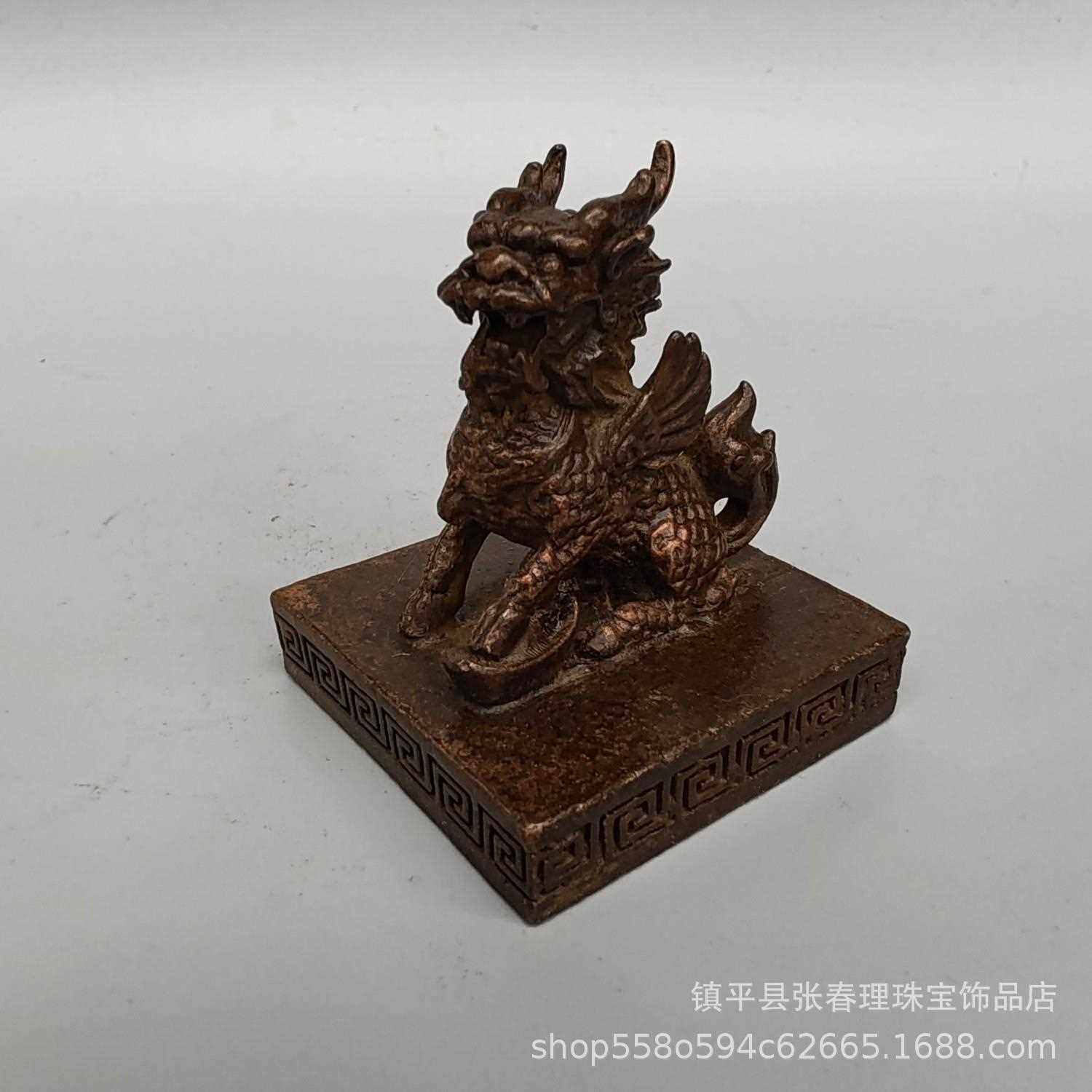 新款直销仿古铜器古玩杂件收藏 铜九天玄女麒麟印章 创意工艺品