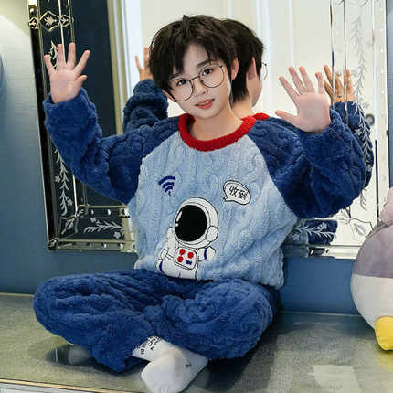 男童儿童睡衣秋冬法兰绒珊瑚绒加厚款中大童小男孩宝宝家居服套6
