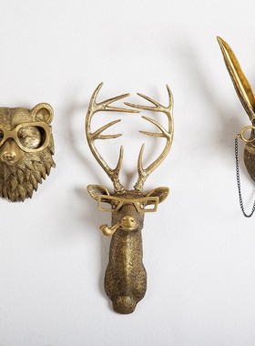 仿铜色动物挂件室内餐厅家居卧室客厅装饰树脂工艺品壁挂装饰