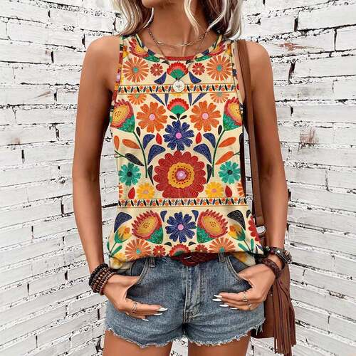 Plus Size Women's Shirt Fitted Woven Floral Pattern All