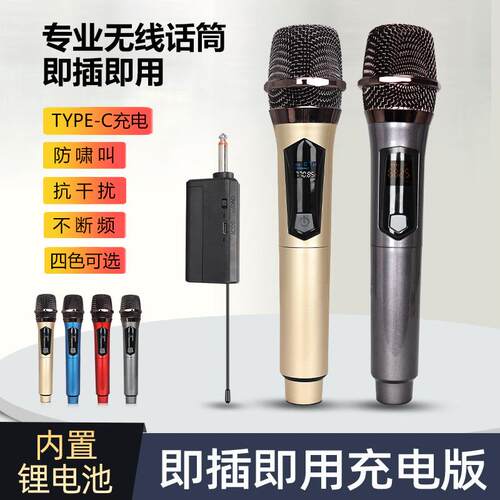 跨境无线麦克风V段一拖二家用K歌唱歌声卡舞台手持万能无线话筒