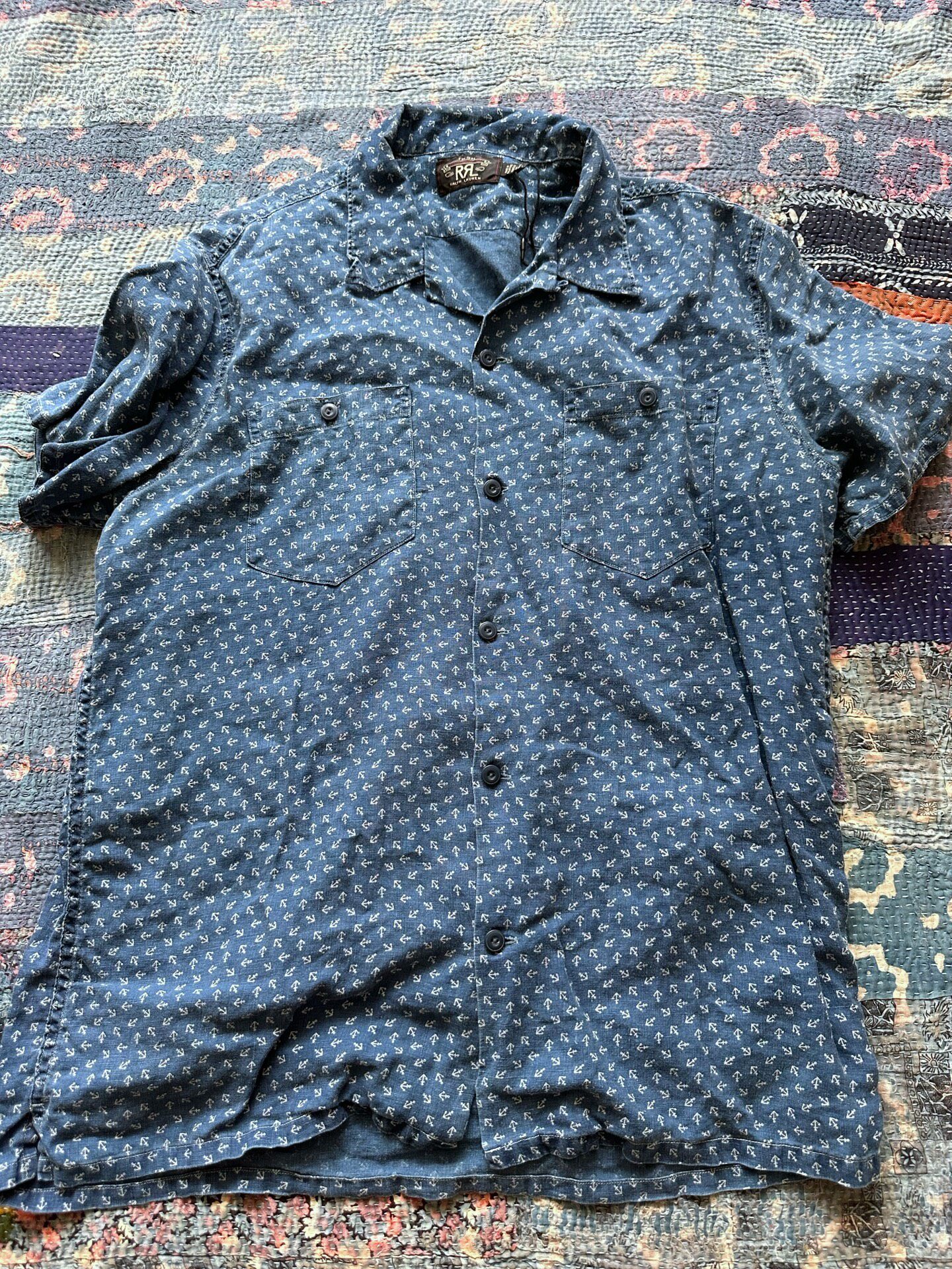 RRL Indigo Anchor Short-Sleeve Shirt