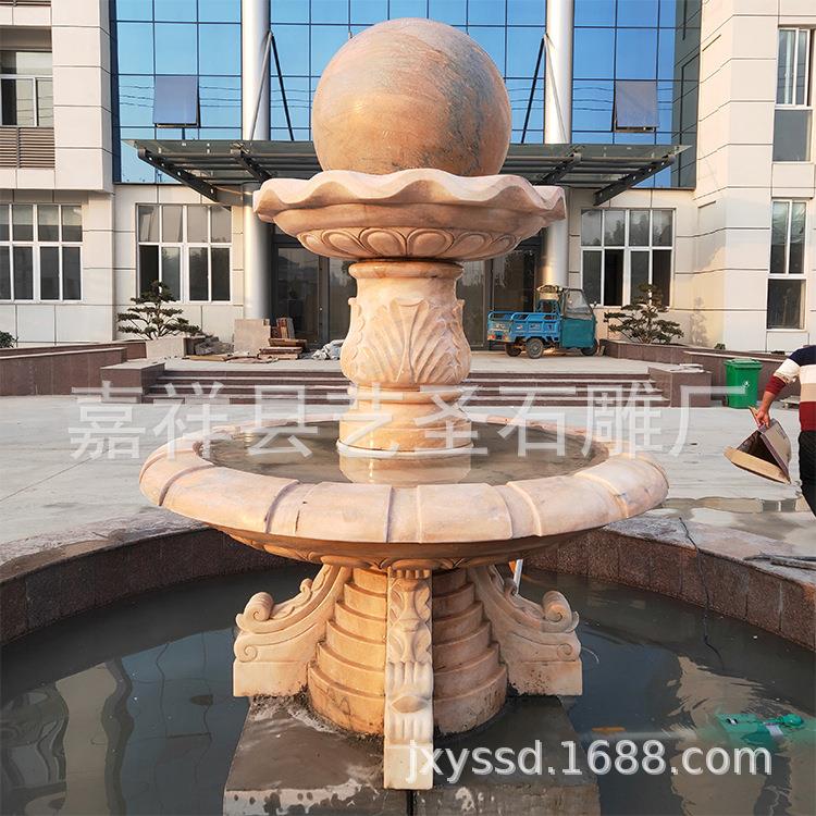 厂家石雕喷泉黄锈石流水喷泉大理石多层景观石雕花盆优惠