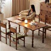 法式 复古实木餐桌长方形客厅中古咖啡桌小户型书桌家用四六人饭桌