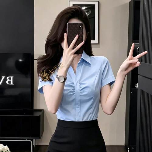 职业衬衫女短袖2026新款夏季薄小个子气质收腰工作服套装免熨烫衬