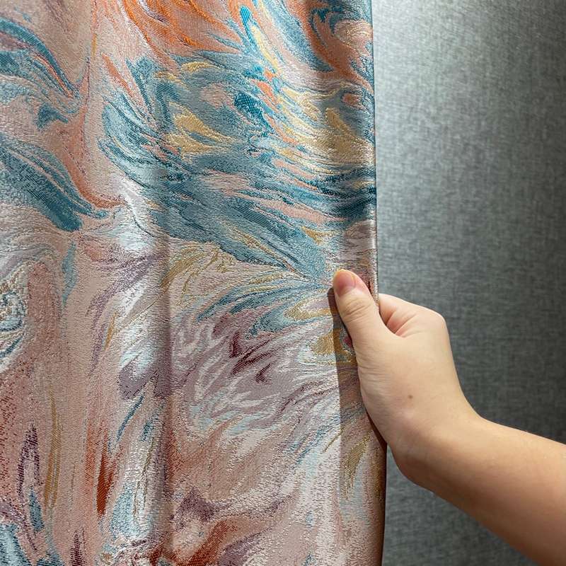 抽象艺术窗帘高精密线提花布料水波纹菱形卧室客厅高档轻奢感复古