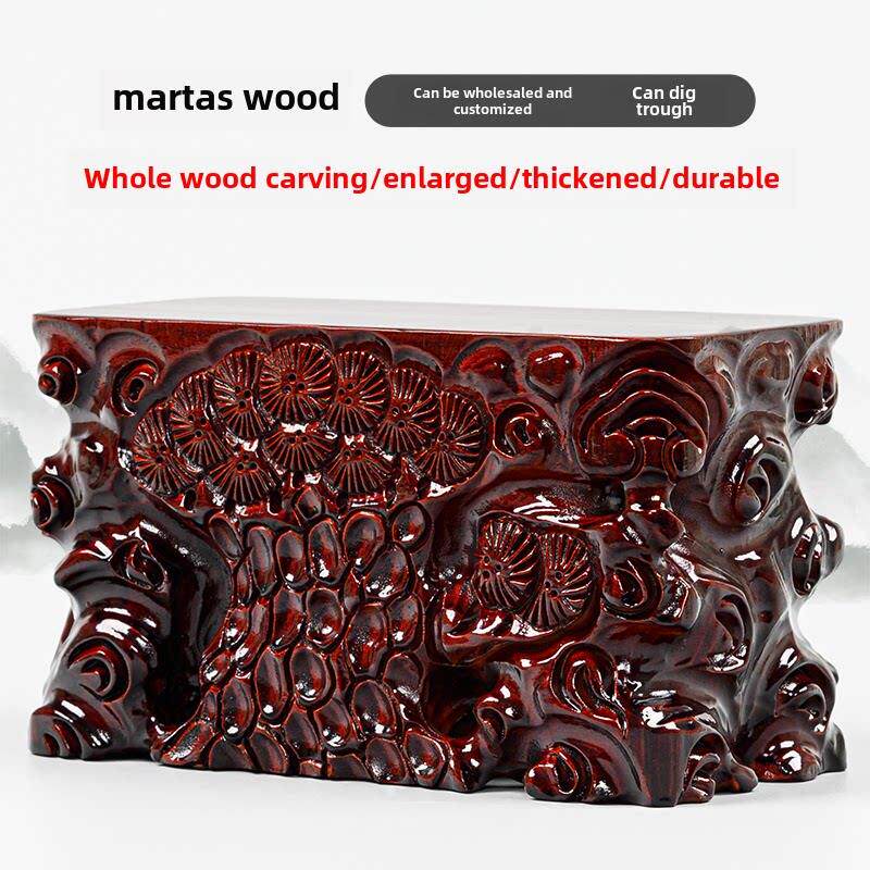 全木雕泰山石基奇石玉头水晶孔花盆鱼缸加厚实木支架