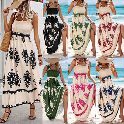 Women'S Summer Maxi Dress Casual Sleeveless Square Neck