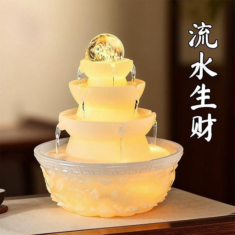 流水生财风水摆饰流水摆件可不插电循环水门面或办公桌景观装饰品