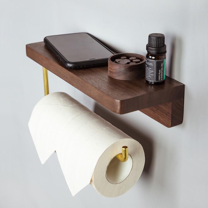 免打孔实木卫生间卷纸架北欧厕所纸巾架卷筒纸巾盒厕纸手纸置物云