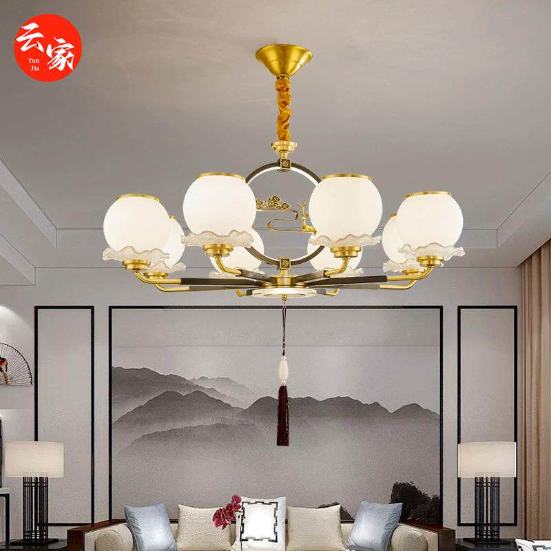 新中式全铜客厅吊灯卧室书房灯古典复式餐厅茶室灯中山灯具灯饰厂