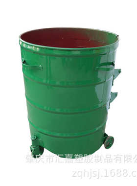 户外环卫铁皮垃圾桶圆形绿色带盖加厚分类特大号挂车桶360L升铁桶