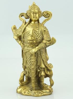 高档黄铜佛像摆 韦陀萨 面关公佛像 武财神 佛堂供奉伽蓝护法桌菩