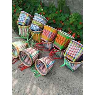 儿童小背篓塑料编织舞蹈道具幼儿园收纳玩具背筐背篓小孩子背篼